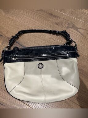 Coach Two-Tone Shoulder Bag in Ivory and Navy Patent Trim